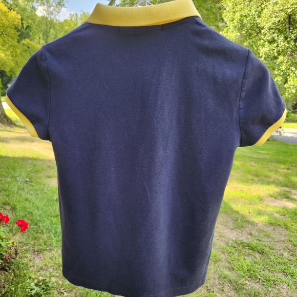 Ralph Lauren Sport Y2K Women's Navy with Yellow Collar Polo Shirt- size Large - Picture 2 of 4